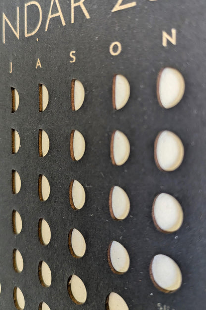 Layered Lunar Moon Phase Calendar with Super Moon Highlights and Times