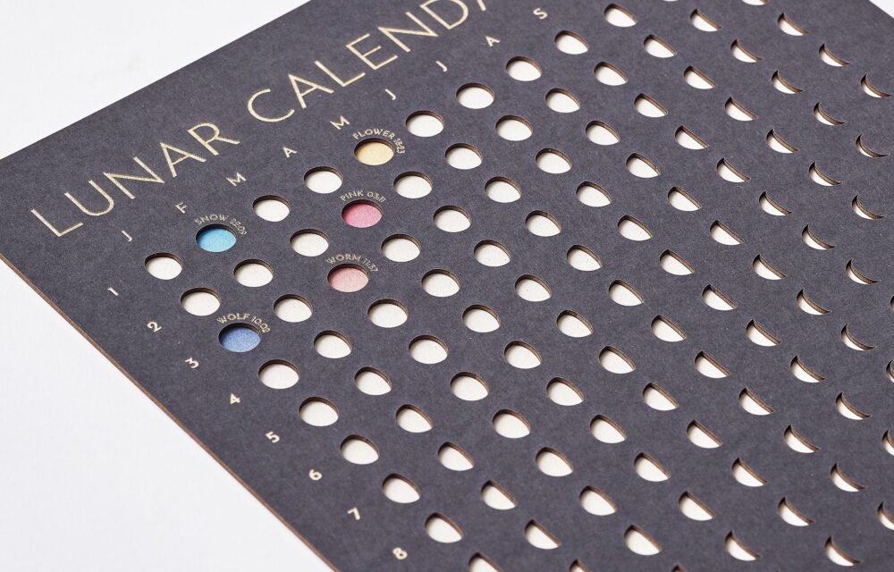 Moonatics | Lunar Calendar 2026 Shadow Edition Minimalist Moon Phase Lunar Calendar – Shadow Edition, black and white wall art showing all lunar phases