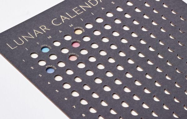 Minimalist Moon Phase Lunar Calendar – Shadow Edition, black and white wall art showing all lunar phases