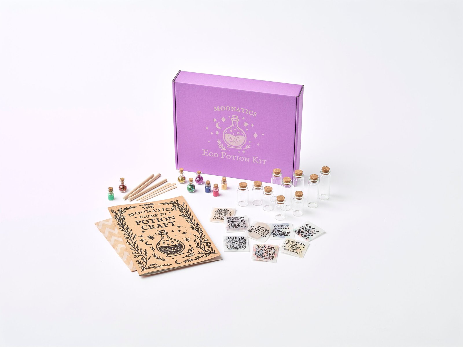 Moonatics Alchemist Eco Potion Kit — plastic-free spell kit box with bottles, pigments, mix-ins and guide