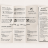 Fold-out Moonatics Eco Potion Kit instruction booklet showing potion recipes, magical ingredients, eco glitter information, illustrated icons and details about the plastic-free materials used throughout the kit