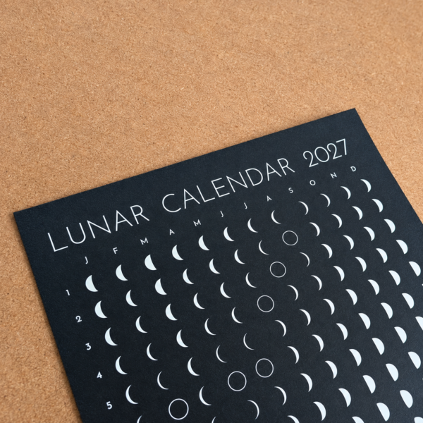 lunar-calendar-2027-moon-phase-chart-detail Detailed view of the black 2027 lunar calendar and its moon phase chart